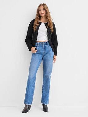 LOFT Rivete Mid Rise Relaxed Straight Jeans in Vintage Mid Wash